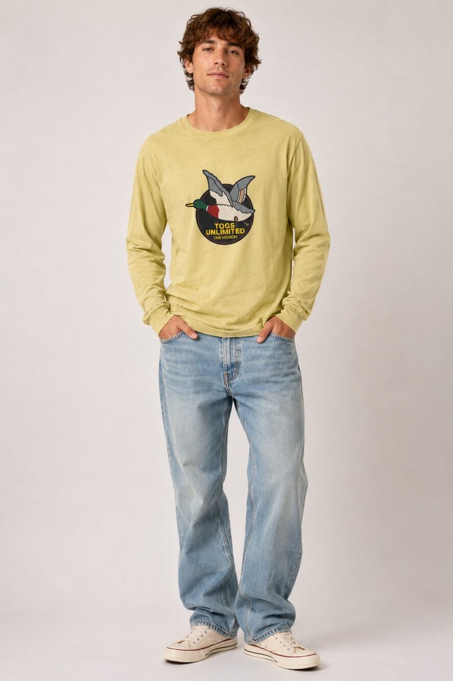 Chevignon Togs Unlimited Duck Long Sleeve Tee Shirt Mens Medium Large Chino New